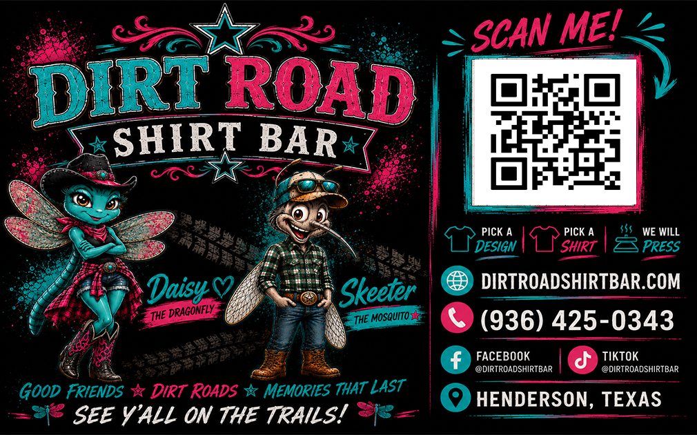 Daisy and Skeeter with the Dirt Road Shirt Bar branding